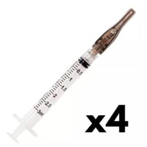 4x Seringa Luer Lock 3ml C Agulha De Segurança 30mm X 0,7mm 22g (Preta)